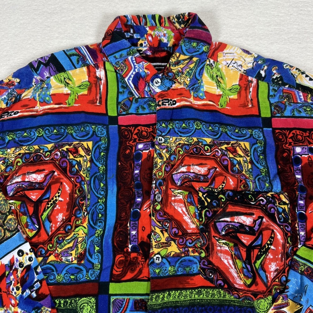 Vintage Paragraff Button Up Mens‎ M Rayon Colorful Abstract Mozart Bach - Picture 3 of 11